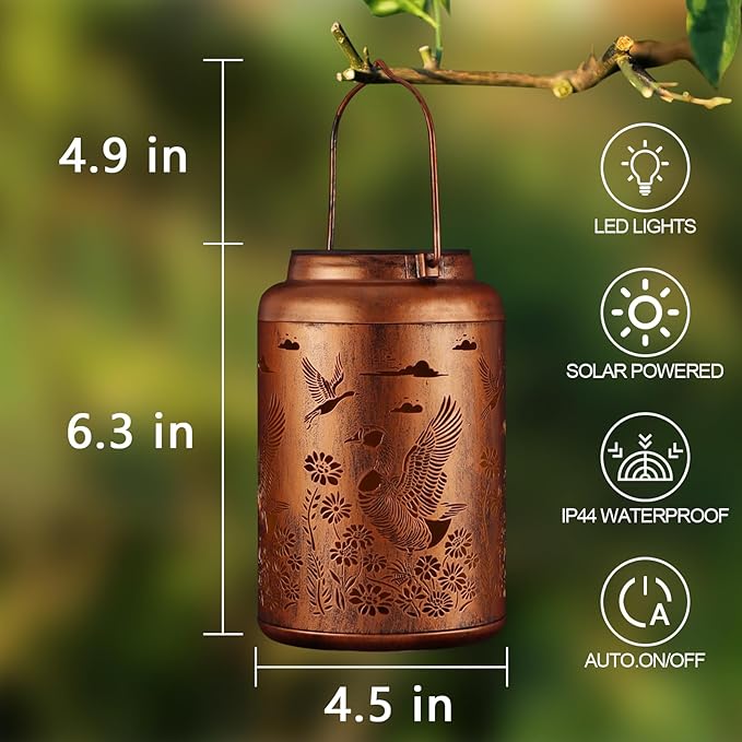 Solar Lanterns Outdoor Waterproof Garden Decor Birthday Gifts for Women Mom Grandma Hanging Lights Metal Decoration Outside for Yard, Patio,Backyard,Porch(Wild Goose)