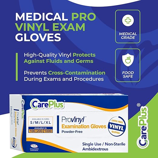 Pro Vinyl Clear Gloves - Medium Size, 100 Count | Latex-Free, Powder-Free, Heavy Duty, Non-Sterile, | Food Prep, Kitchen & Cleaning Gloves, Hair Coloring | Ideal for Professional Use
