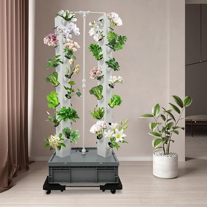 Hydroponic Growing System, 56-Plant Vegetable Planter Tower Outdoor Indoor Garden Vertical Planter Germination Kit with Water Pump, Intelligent Water Circulation & Timer Function for Gardening Lover