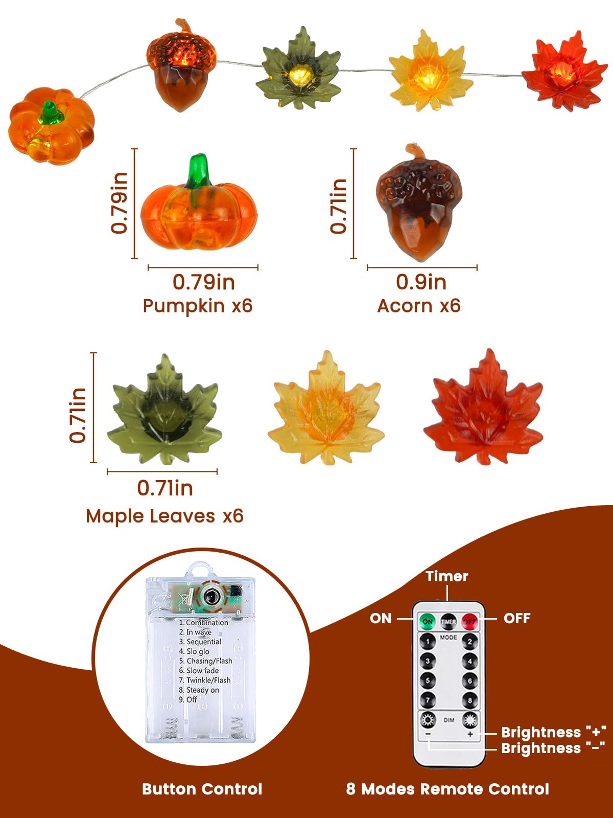 2 Pack 30 LED Fall Decorations, String Lights Battery Operated with Remote
