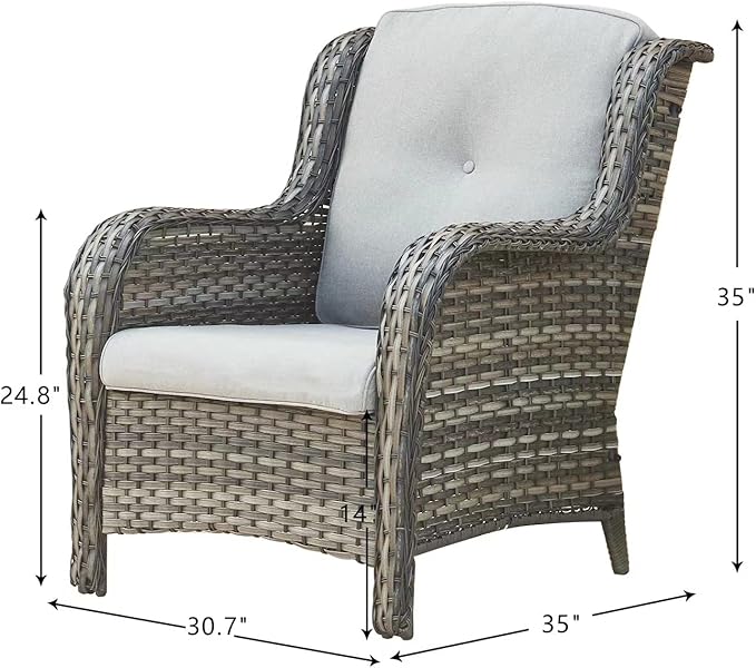 HUMMUH 3 Pieces Patio Bistro Set Wicker Patio Chairs Set of 2 with Tempered Glass Top Side Table Rattan Outdoor Furniture Conversation Set for Yard,Garden,Porch
