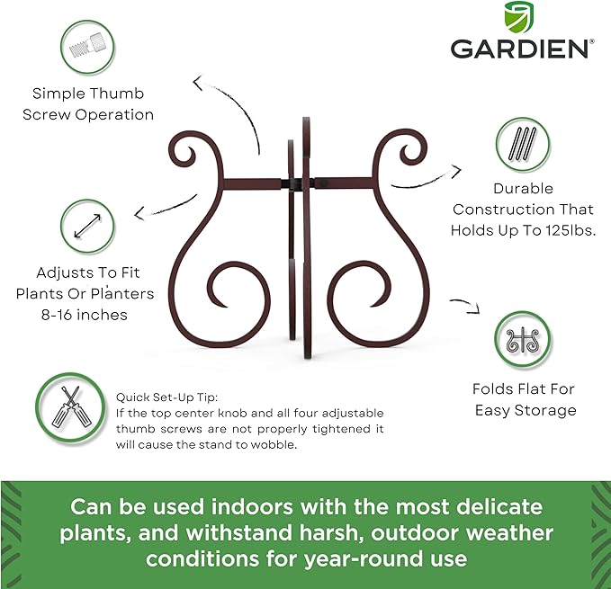 Gardien Adjustable Plant Stand Indoor Outdoor, Mid Century Modern Medal Holder for Large Planters