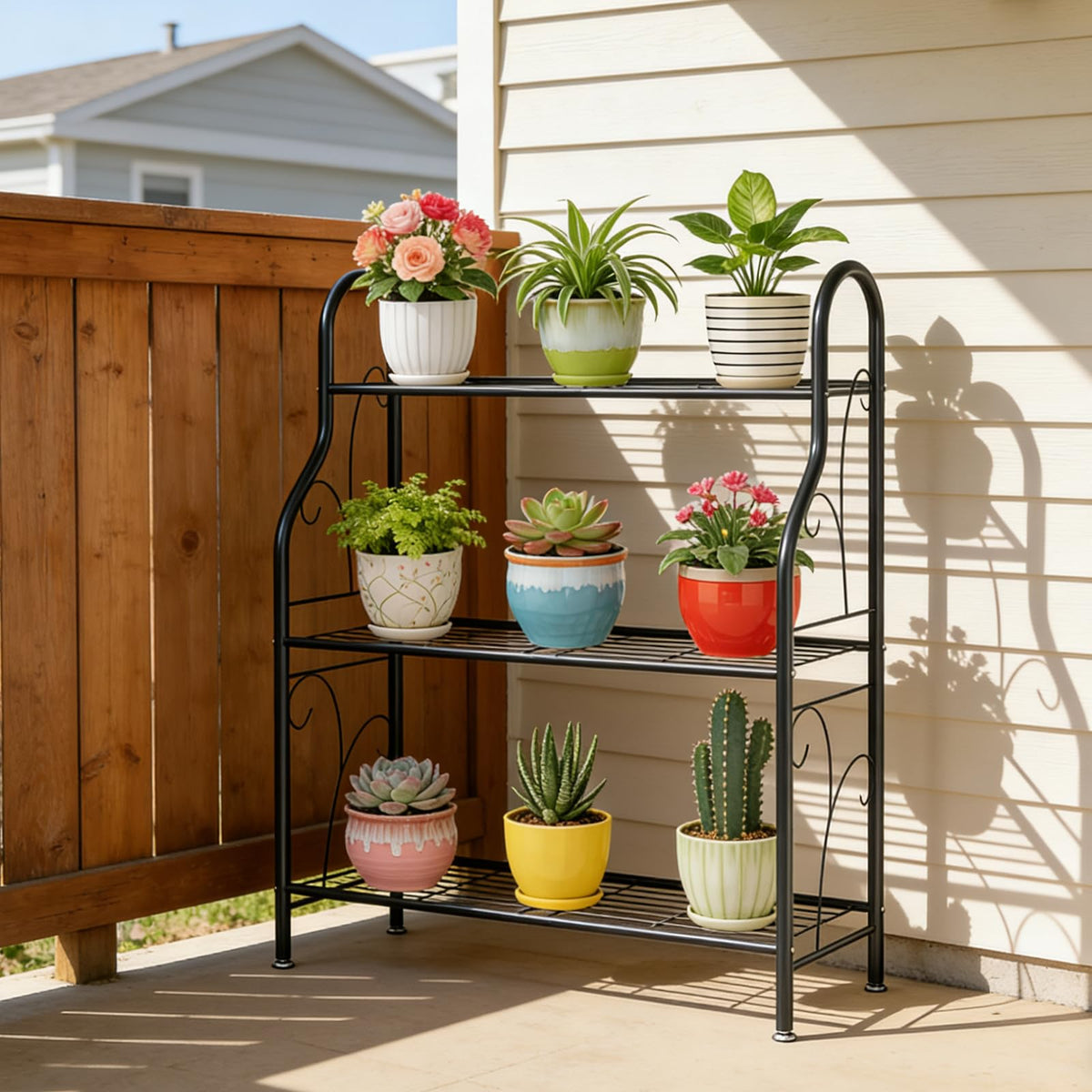 SORCEDAS Plant Stand Indoor Outdoor 3 Tier Metal Corner Flower Shelf