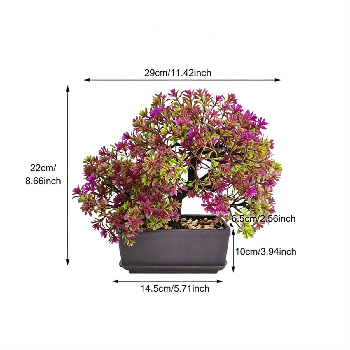 Meluvora 8.66" Artificial Bonsai Tree with Textured Trunk, Broad Canopy and Pebble Base for Bathroom Desk Shelf, Japanese and Zen Decor(Rose Red)