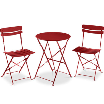 Best Choice Products 3-Piece Bistro Set, Space Saving Folding Design, Solid Steel, Outdoor Patio Furniture Set w/ 2 Chairs, Bistro Table - Red