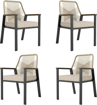 HERA'S HOUSE Outdoor Chairs Set of 4, 36.6" Rattan Dining Chairs with Heavy-Duty Wrought Iron Metal Frame, All-Weather Patio Chair for Garden Lawn Backyard Kitchen Deck