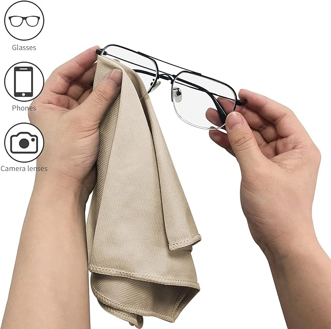 6 Pack Microfiber Glass Cleaning Cloth, 16 Inch X 16 Inch, Lint Free Quickly Clean Window, Glasses, Windshields, Mirrors, and Stainless Steel, Camel