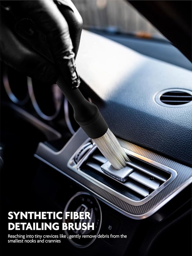 Fantasticlean 9PCS Car Interior Detailing Set, Microfiber Cloth & Applicator, Single-Head Detailing Brushes, Natural Bristles, Scratch-Free & Ultra-Soft for Seats Leather Care or Cleaning