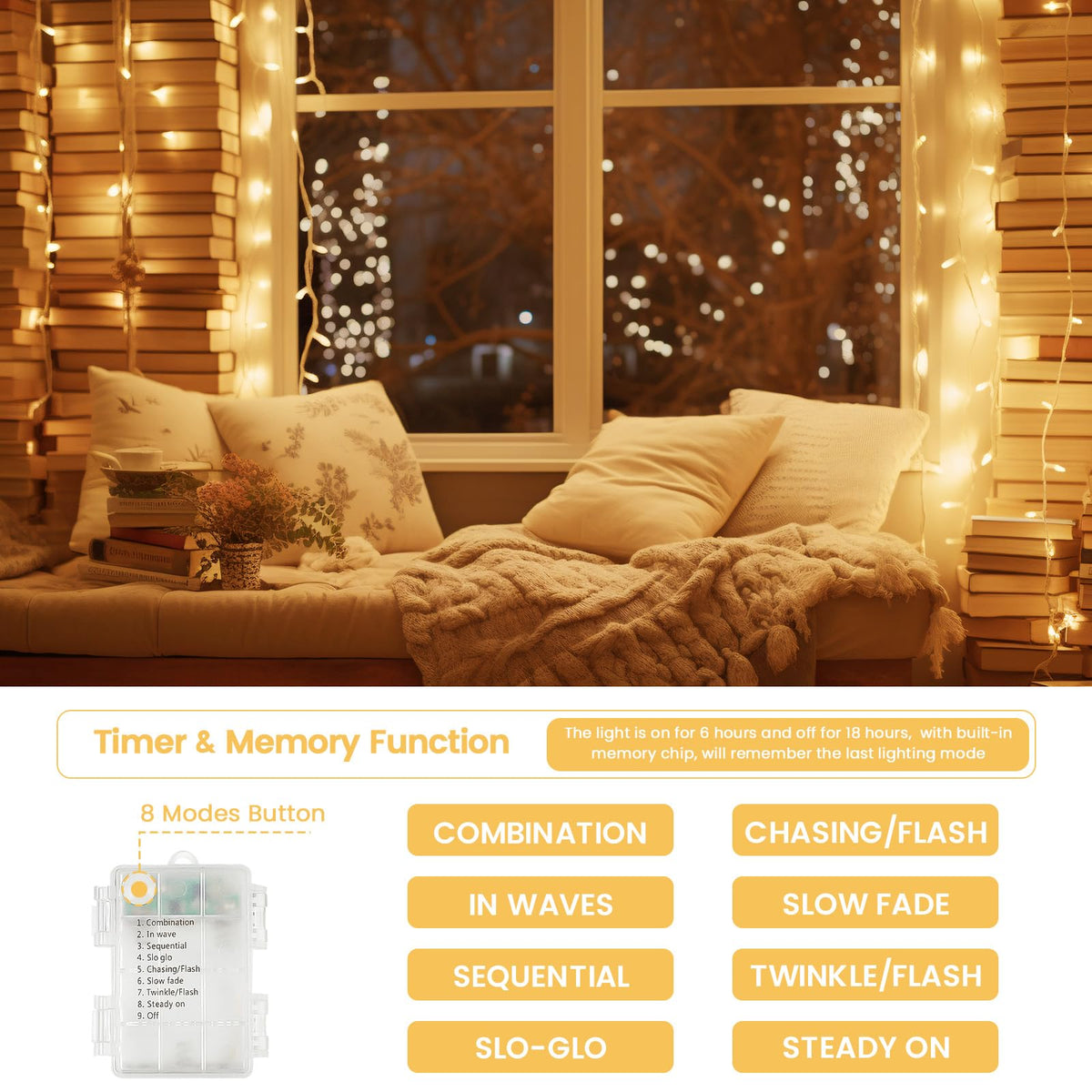 33FT 100 LED Battery Operated Christmas String Lights 8 Modes Twinkle Light
