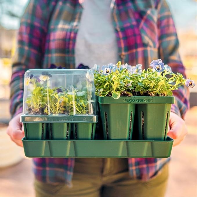 Vego garden Seedling Suite Products, 4 Pack Jumbo Seedling Trays and 4 Pack Standard Seedling Trays with Seedling Tray Lids and 10" x 20" Bottom Watering Trays