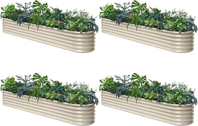 4-Pack Galvanized Raised Garden Bed 10x2x1.5 | 8x4x1.5 ft, 18" Tall Metal Planter Boxes Outdoor for Herb Vegetable, Modular Raised Flower Bed for Gardening with Zn-Al-Mg Coated - Sand Beige