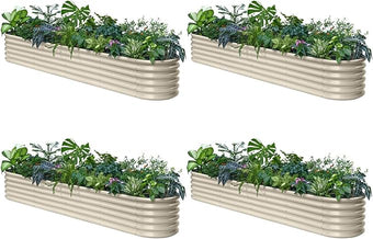 4-Pack Galvanized Raised Garden Bed 10x2x1.5 | 8x4x1.5 ft, 18" Tall Metal Planter Boxes Outdoor for Herb Vegetable, Modular Raised Flower Bed for Gardening with Zn-Al-Mg Coated - Sand Beige
