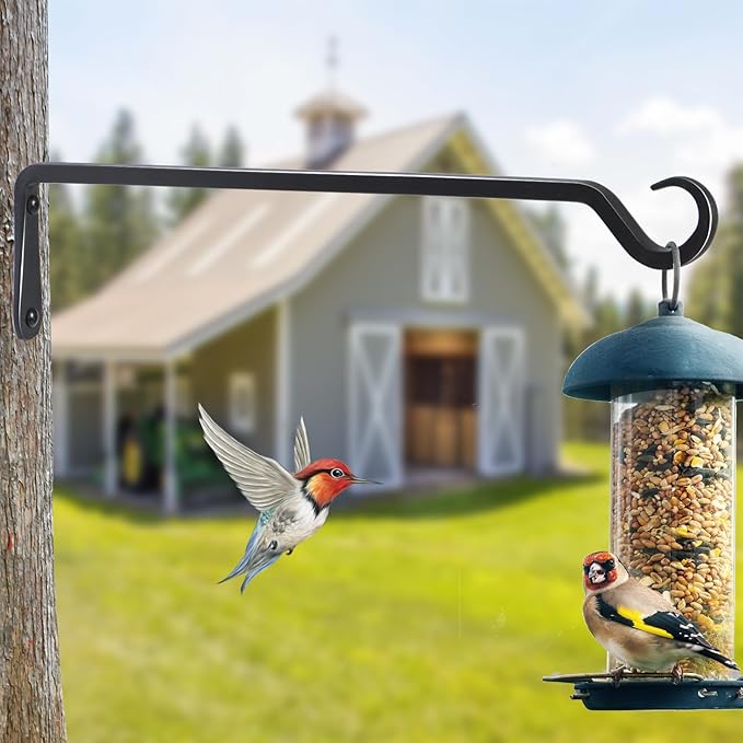 16 inch Plant Hanger, Sturdy Hanging Plant Bracket Outdoor, Hanging Plant Wall Hook Heavy Duty, for Hanging Bird Feeders, Planters, Lanterns, Wind Chimes, Indoor/Outdoor Use, Black, Set of 2