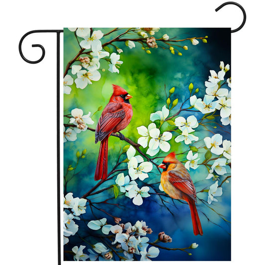 Spring Summer Cardinal Birds Garden Flags for Outside Birds Outdoor Flags Decorative 12x18 Double Sided Floral Welcome Yard Flag Small Red Bird Flag Dogwood Flower Decor