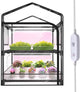Mini Indoor Greenhouse with Grow Light, 2-Tier Plant Stand with PVC Tent, Ventilation Window, Bottom Pouch, 20W Full Spectrum Grow Light with Timer, for Seed Starting, 27" L x 19" W x 35" H