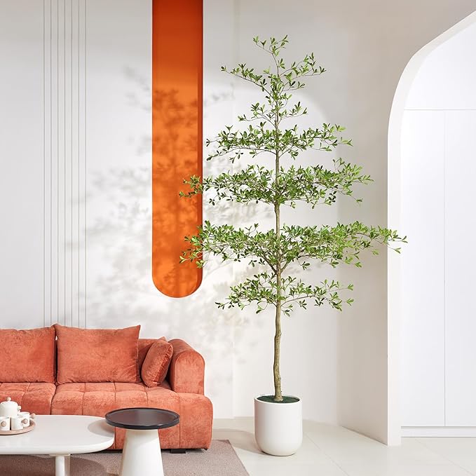 10FT Artificial Black Olive Tree Indoor with White Planter – Tall Luxury Faux Olive Tree, Mediterranean Architectural Statement Decor for Living Room & Office,VN232