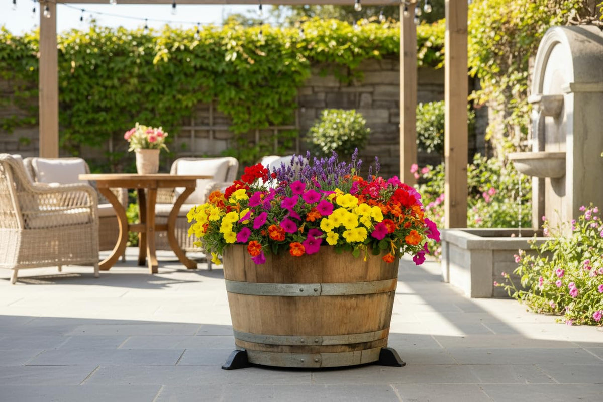 OAKENZ Half Barrel Planter Feet (3 Pack) – Wine & Whiskey Barrel Planter Risers for Drainage & Deck Protection – Heavy-Duty Pot Feet for Outdoor Planters – UV-Stable Recycled Plastic