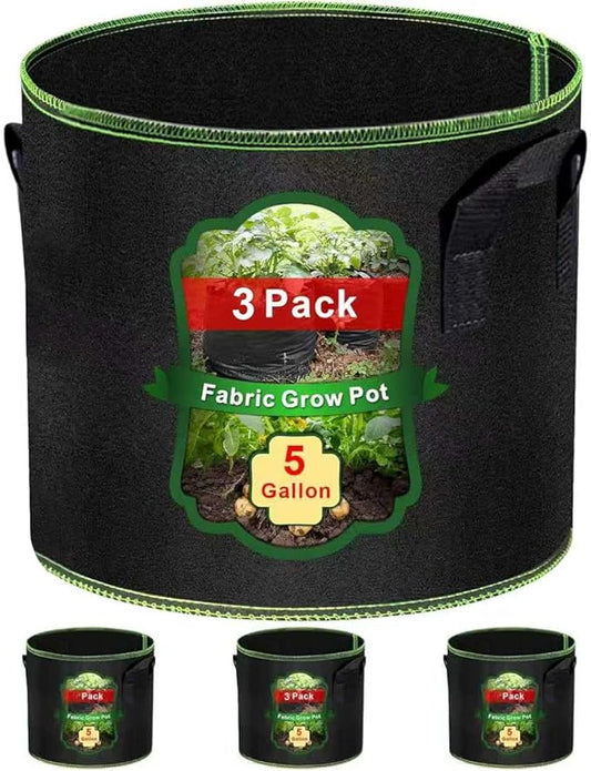 MEKOLIFE 5 Gallon Grow Bags 3 Pack, Thickened Nonwoven Fabric Aeration Planter Bags with Handles, Heavy Duty Vegetable/Flower/Potato Planting Pots for Garden Outdoor