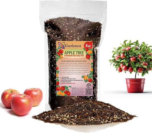 Gardenera Premium Apple Potting Soil Mix - Optimal Nutrient-Rich Blend for Thriving and Juicy Apples - 5 Quart