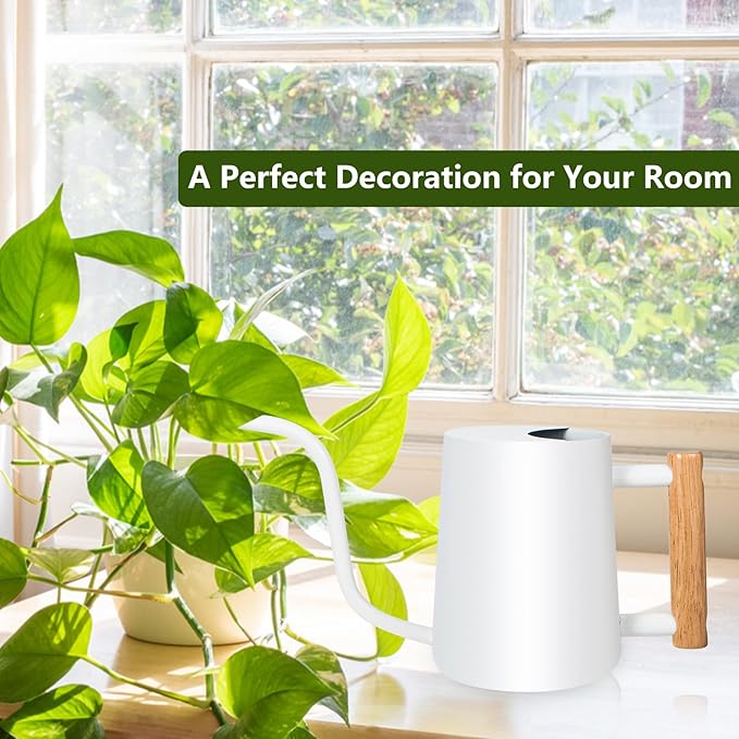 Watering Can Indoor Plants, 35oz Small Stainless Steel Metal Watering Can Modern Decorative Watering Pot with Long Spout for Indoor House Plant Bonsai Outdoor Garden Flowers -White