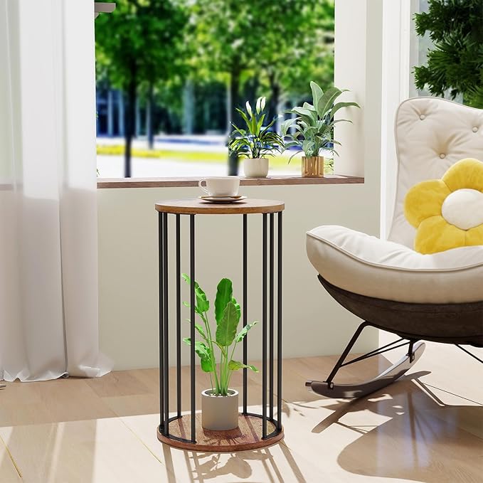 Leinade Plant Stand Indoor,small plant stool,Flower Pot Corner stand holder,Mid Century Heavy Duty Metal Tall Home Decor,Modern Round End Table,Small Rustic Display Stand for Living Room,Bedroom (Brown,3 Packs)