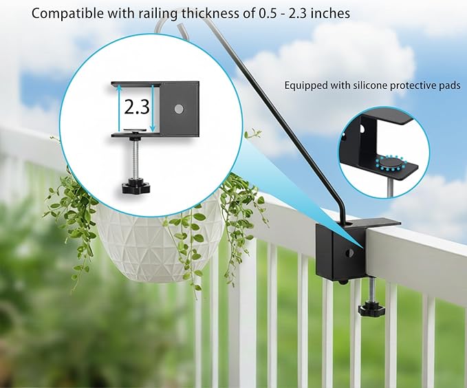 XINWXSS Deck Hook Rail Set of 2, 17 Inch Heavy Duty Deck Hook, 360 Degree Swivel Plant Hanger, Solid Metal Deck Hangers for Hanging Bird Feeders, Wind Chimes, Lanterns and Flower Pots, Black