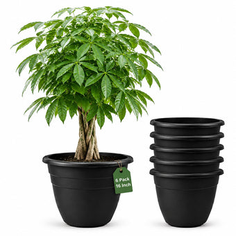6 Pack 16 Inch Large Plant Pots, Plastic Planters for Outdoor Plants