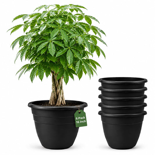 6 Pack 16 Inch Large Plant Pots, Plastic Planters for Outdoor Plants