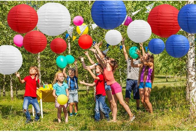 BEISHIDA 21 Pcs Red Blue White Round Paper Lanterns Decorative Hanging Asia Chinese Japanese Paper Lanterns Lamp for Birthday Wedding Baby Bridal Shower Home Decor Party Decoration