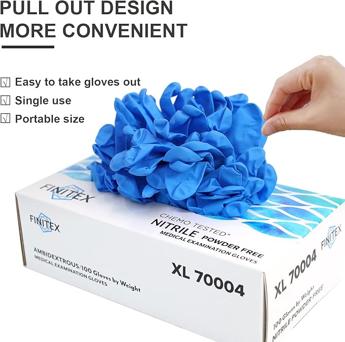 FINITEX Nitrile Disposable Medical Exam Gloves 4 mil Powder-free Latex-Free 100 PCS Examination Home Cleaning Food Gloves