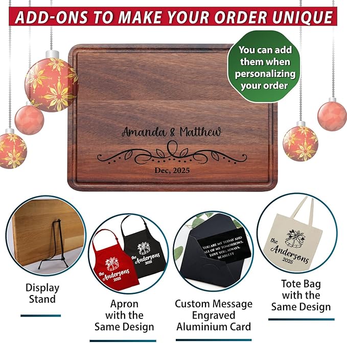 Custom Cutting Board Gift for Christmas, Engraved Wood Charcuterie Board for Housewarming, Anniversary, New Home, Wedding, Engagement, Best Gift Ideas for Couples, Parents, Women, Newlyweds