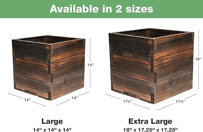Large Decorative Wooden Planter w/ Universal Pole Support for String Light Poles, Umbrellas, Bird Feeders. Solid Wood Outdoor Garden Patio Box For Plants(Does not include Pole), 14"x14"x14", Brown