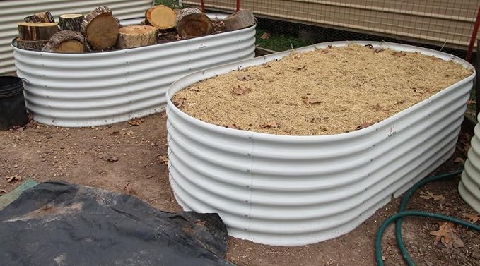 A ANLEOLIFE 8x4x2ft Galvanized Raised Garden Bed Kit, Oval Metal Deep Root Planters for Outdoor Plants Vegetables Flowers Herb, Large Bottomless, 478 Gallon Capacity- Antique White