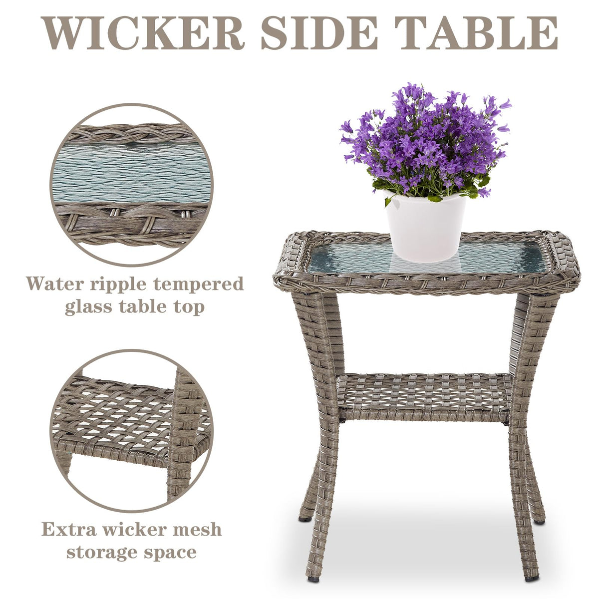 Belord Wicker Outdoor Furniture Set - 7 Piece Patio Conversation Sets with Comfort Swivel Rocker Glider Patio Chairs Set of 2 and Rattan Sofa, Tempered Glass Coffee Table and Side Table,Gray/Red