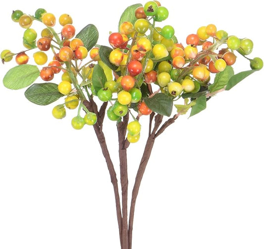 3-Pack Artificial Berry, 9.8 Inch Faux Holly Berry Foam Faux Frosted Berries with Stems for Home/Wedding/Christmas/DIY/Party/Garden/Office [Yellow]