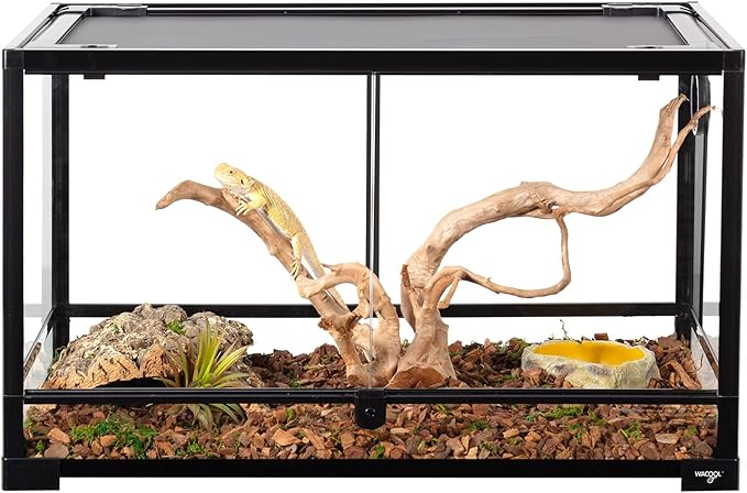 WACOOL Tempered Glass 40 Gallon Reptile Tank, Front Opening Reptile Terrarium 30" x 18" x 18" for Bearded Dragon Gecko Lizard, Top Screen Ventilation & Anti Escape Lid