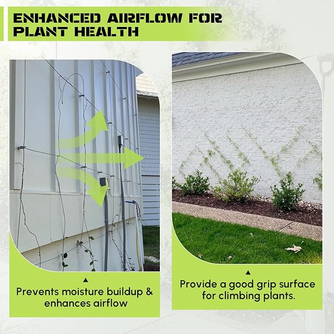Wire Trellis for Climbing Plants Outdoor, 30-Set Wall Wire Trellis Kit with 1/8" x 150ft Stainless Steel Cable and Cutter, T316 Cylindrical Espalier System for Fence Garden DIY on Concrete Wood Walls