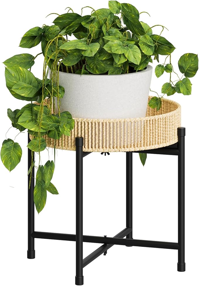 Bamworld Rattan Plant Stand Indoor Boho Plant Table for Large Plants Single Plant Stool Plant Holder for Living Room Bedroom