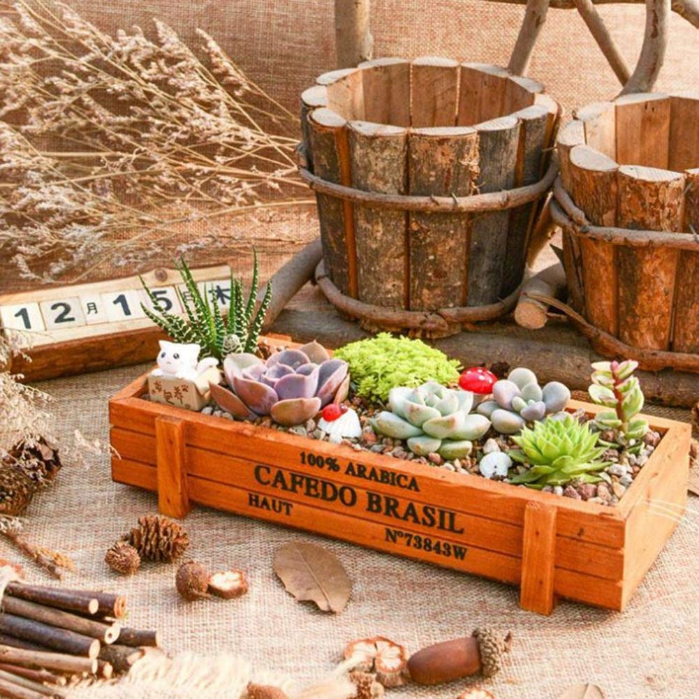 Ochine Wood Planter Box Rectangle Wooden Planter Box, Rectangular Planter Decorative Window Boxes Planters Succulent Plant Pot Storage Box Rustic Wooden Box Floral Natural Centerpieces Wedding Decor