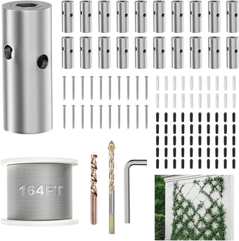 PLANTOP Wire Trellis for Climbing Plants Outdoor, 20 Set Wall Trellis Kit with 1/8" x 164ft Stainless Steel Cable, T316 Cylindrical Espalier System Cable Trellis Kit for Green Wall Fence DIY Projects
