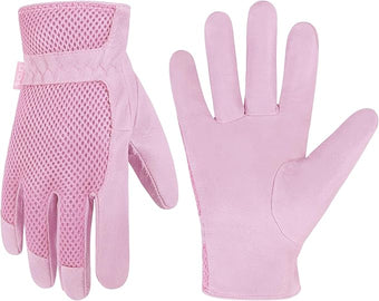 HANDLANDY Work Gloves for Women, Breathable Leather Gardening Glove for Yard Maintenance, Hand Protection with Touch Screen for Gardeners, Farmers