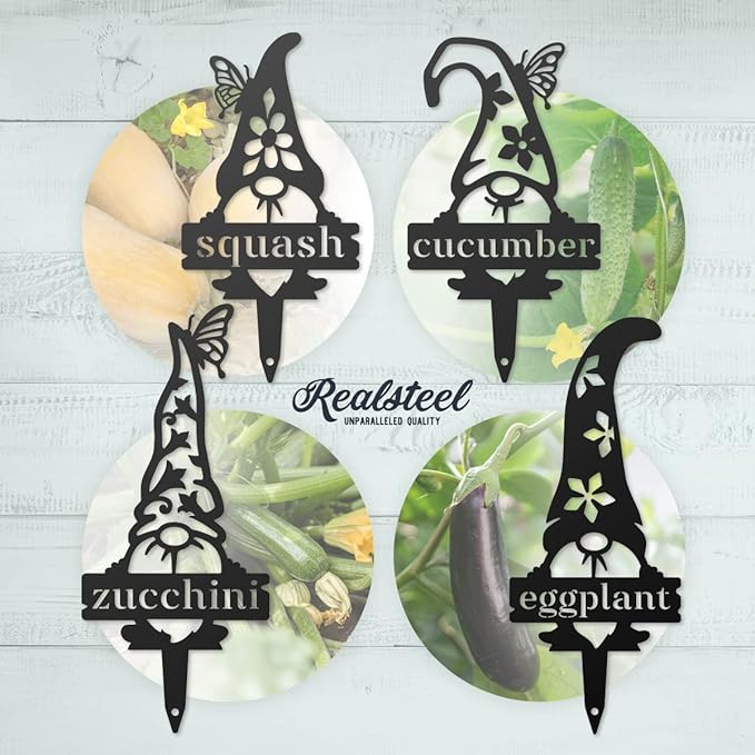 RealSteel, Garden Gnomes Metal Plant Labels, Vegetable, Herb Markers, Outdoors (Chives)