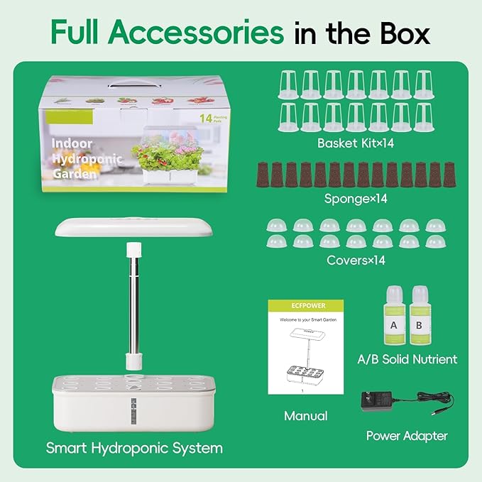 SPECILITE Hydroponics Growing System Kit, 14 Pods Smart Indoor Herb Garden with Grow Light, WiFi & App Control, Quiet Pump, 5L Water Tank, Automatic Timer Planter for Gardening Gifts, White