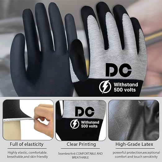 Insulated Electrician Gloves 500V Touch-Screen Voltage/Flame Retardant Work Gloves, Electrical Rubber Non-slip Texture Design for Electricians Prevent Shock
