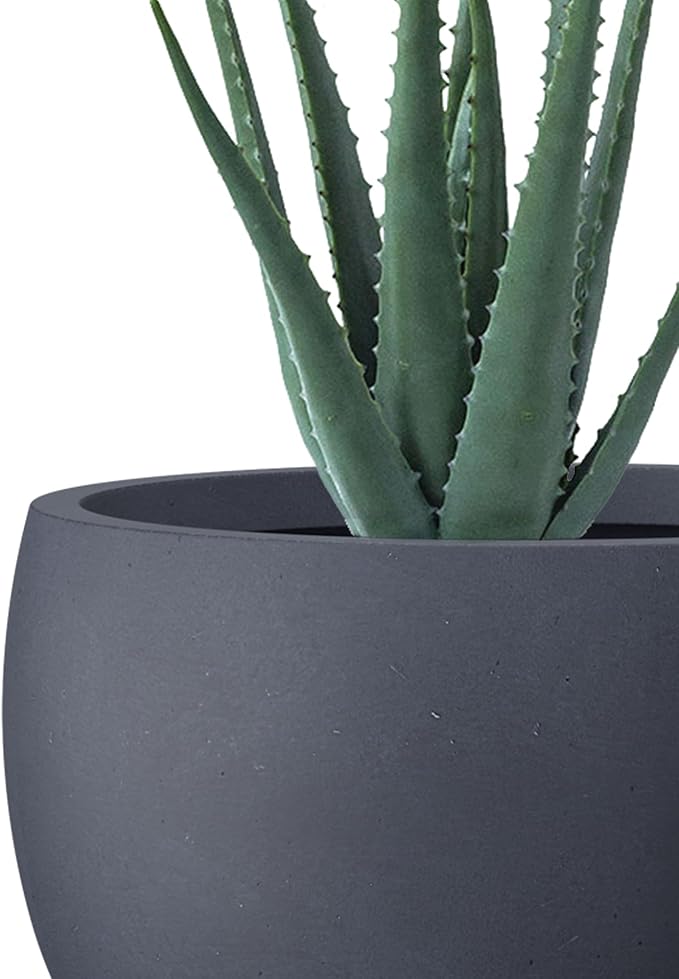 Kante 15.7" Dia Round Concrete Planter, Outdoor/Indoor Large Bowl Plant Pots with Drainage Hole and Rubber Plug for Garden Patio Balcony Home, Charcoal