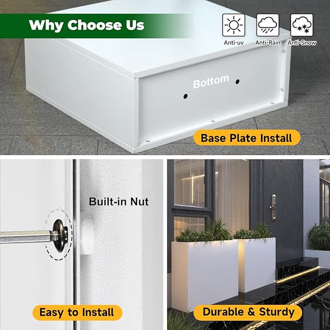 GZLVSOW White Metal Long Planter for Outdoor Plants 24" x 10" x 24" Metal Rectangular Outdoor Planter Box Spliced Flower Box with Partitions for Outside,Indoor,Garden (White, 24 * 10 * 24)