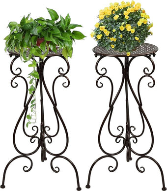NAKUPE 2 Pack Plant Stands Indoor Outdoor, Metal Flower Pot Holder 22.5 inch Tall, Heavy Duty Pedestal Plants Stand for Patio Garden Porch Corner Balcony, Brown