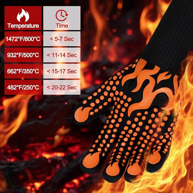 Comsmart BBQ Gloves, 1472 Degree F Heat Resistant Grilling Gloves Silicone Non-Slip Oven Gloves Long Kitchen Gloves for Barbecue, Cooking, Baking, Cutting