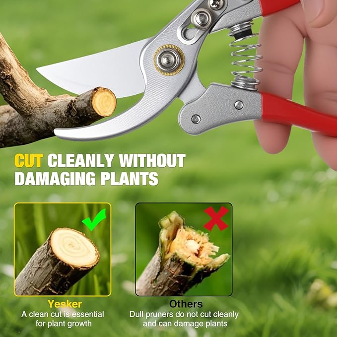 Yesker Pruning Shears Garden Shears 8.6" Professional Bypass Garden Scissors Yard Clippers with Sharp SK5 Steel Blade Heavy Duty Hand Pruners for Branch Flower Plant Trimming Cutting Gardening Tools