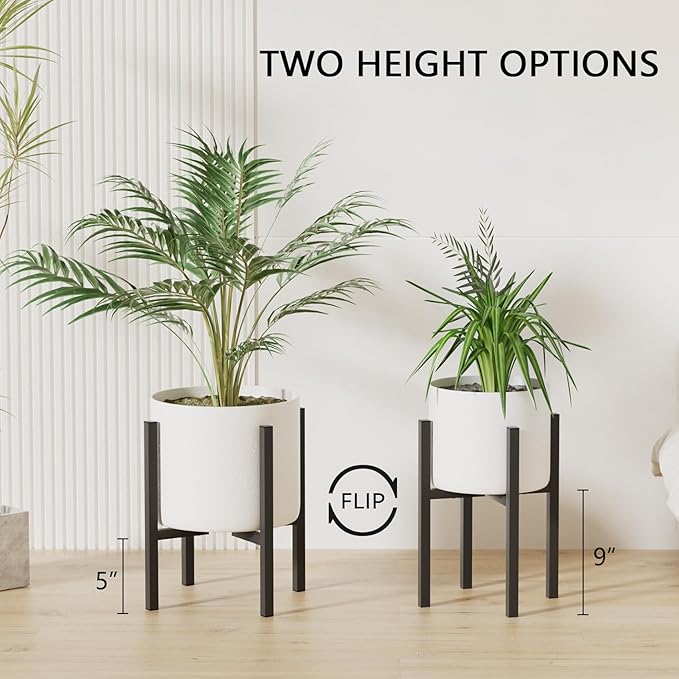 2-Pack Adjustable Metal Plant Stand Indoor Outdoor - Fits 8 to 12 Inches Pots - Mid Century Modern Planter Stand Black Flower Pot Holder Home Decor for Gardening Gifts